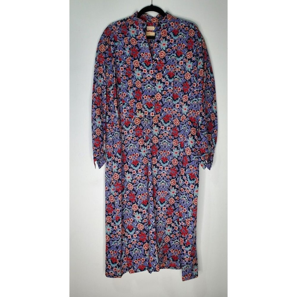 Vintage Handmade Liberty of London XL Floral Dress Midi Blue Red Floral British